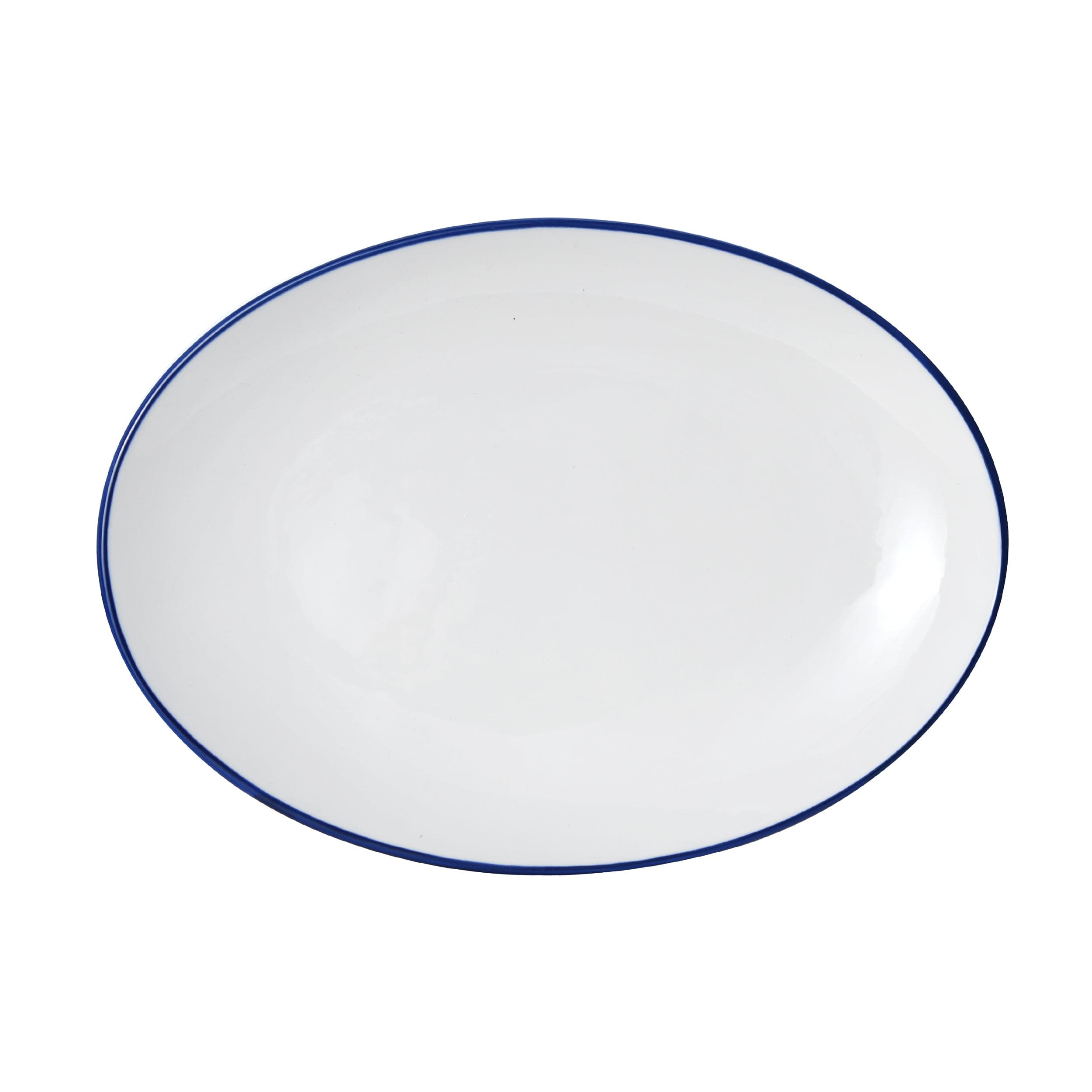 Bistro Pinstripe Porcelain Oval Platter 13.7x9.8" Blue Pinstripe
