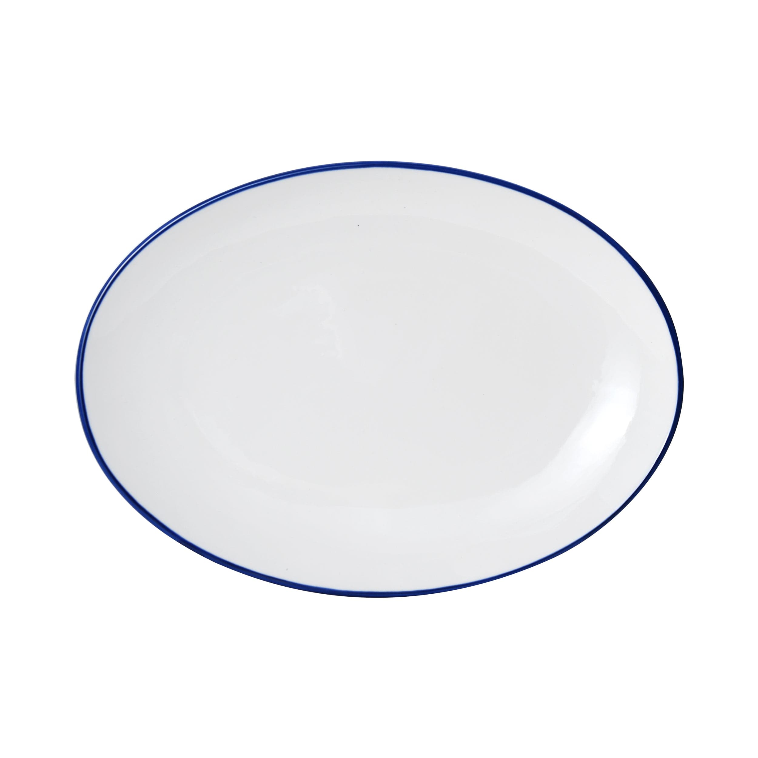 Bistro Pinstripe Porcelain Oval Platter 16x11" Blue Pinstripe