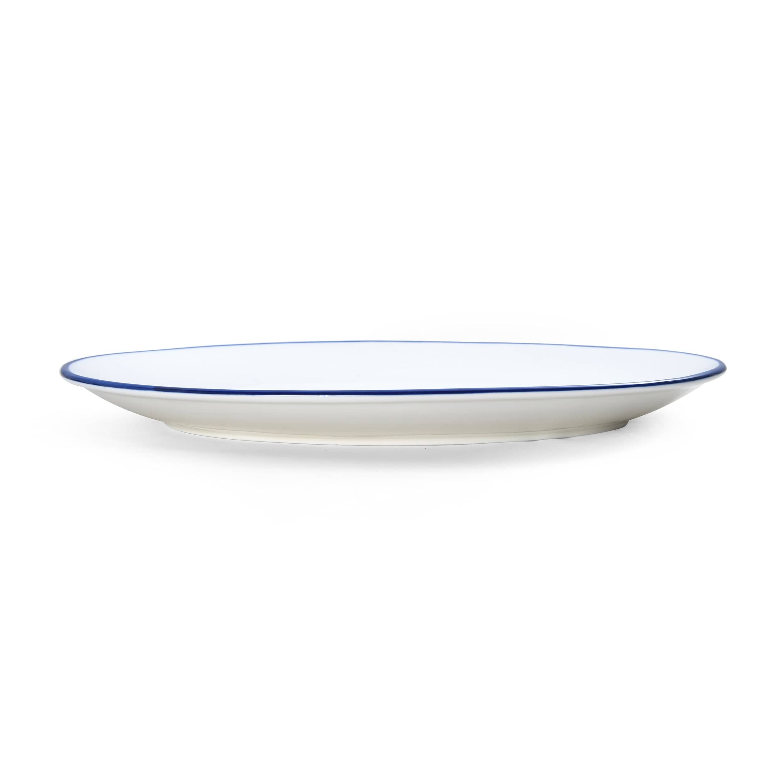 Bistro Pinstripe Porcelain Oval Platter 16x11" Blue Pinstripe