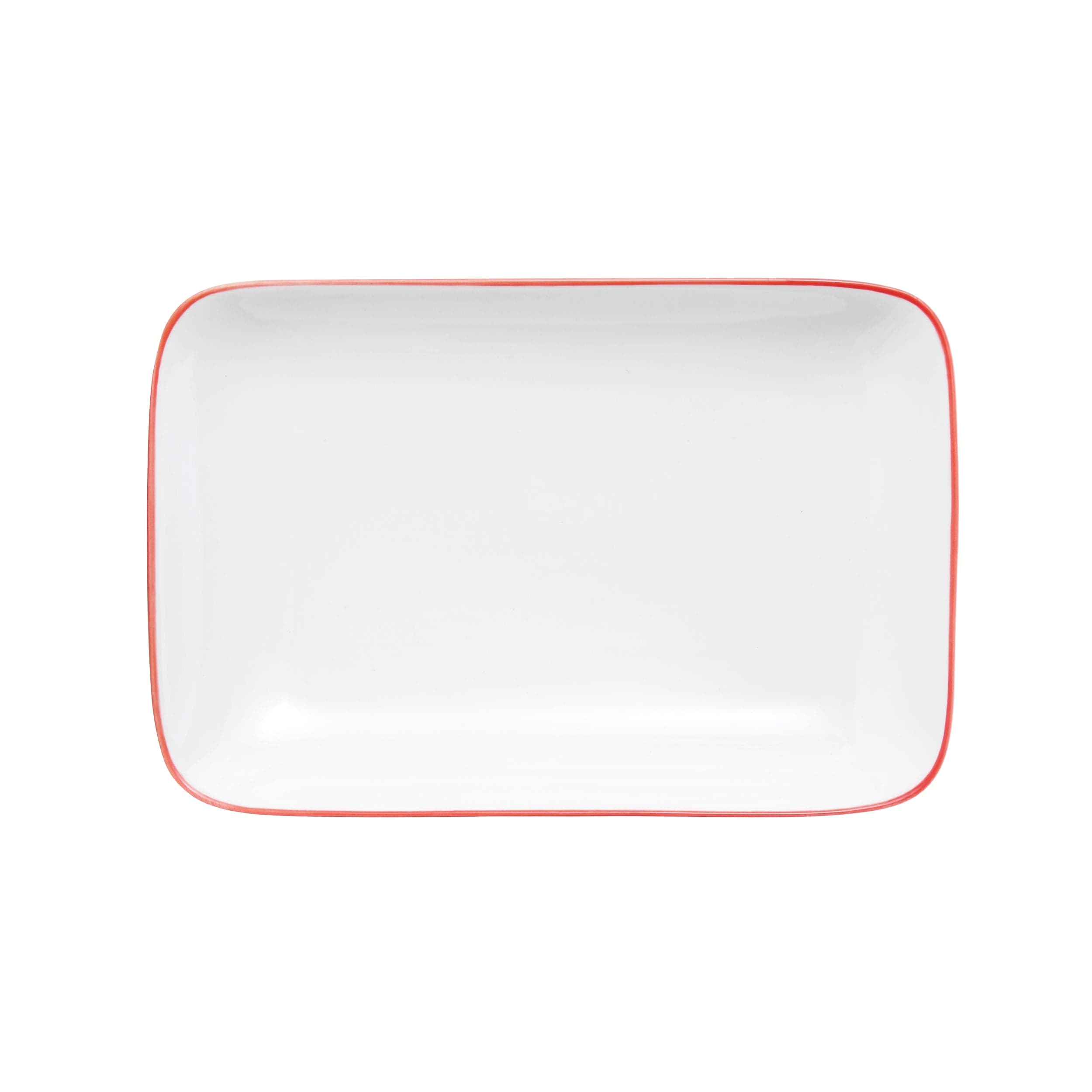 Bistro Pinstripe Porcelain Rectangular Platter 10x7" Red Pinstripe #color_red pinstripe