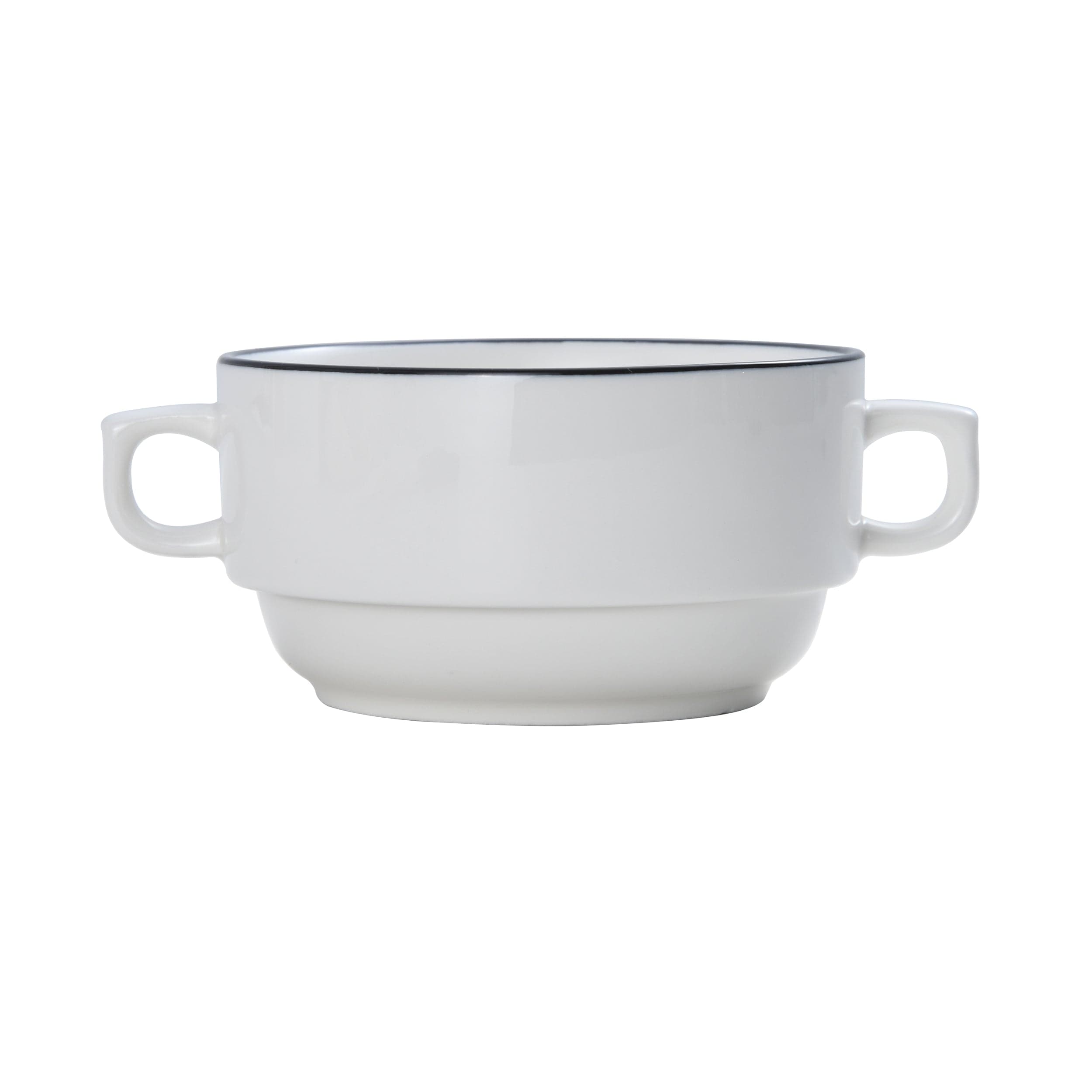 Bistro Pinstripe Porcelain Cream Soup Cup 6" / 13oz Black Pinstripe #color_black pinstripe