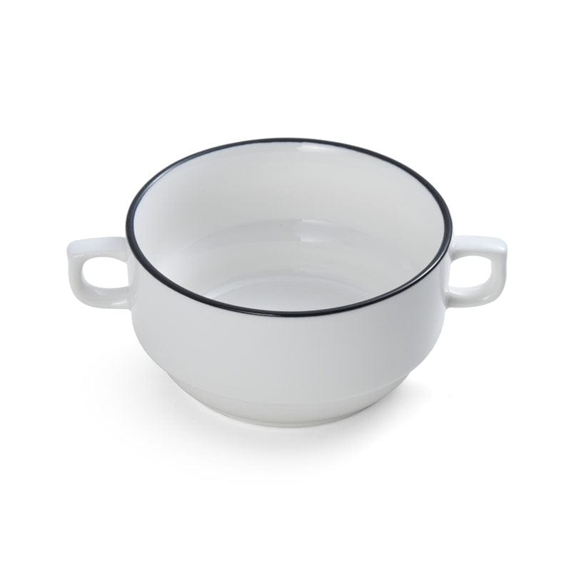 Bistro Pinstripe Porcelain Cream Soup Cup 6" / 13oz Black Pinstripe #color_black pinstripe
