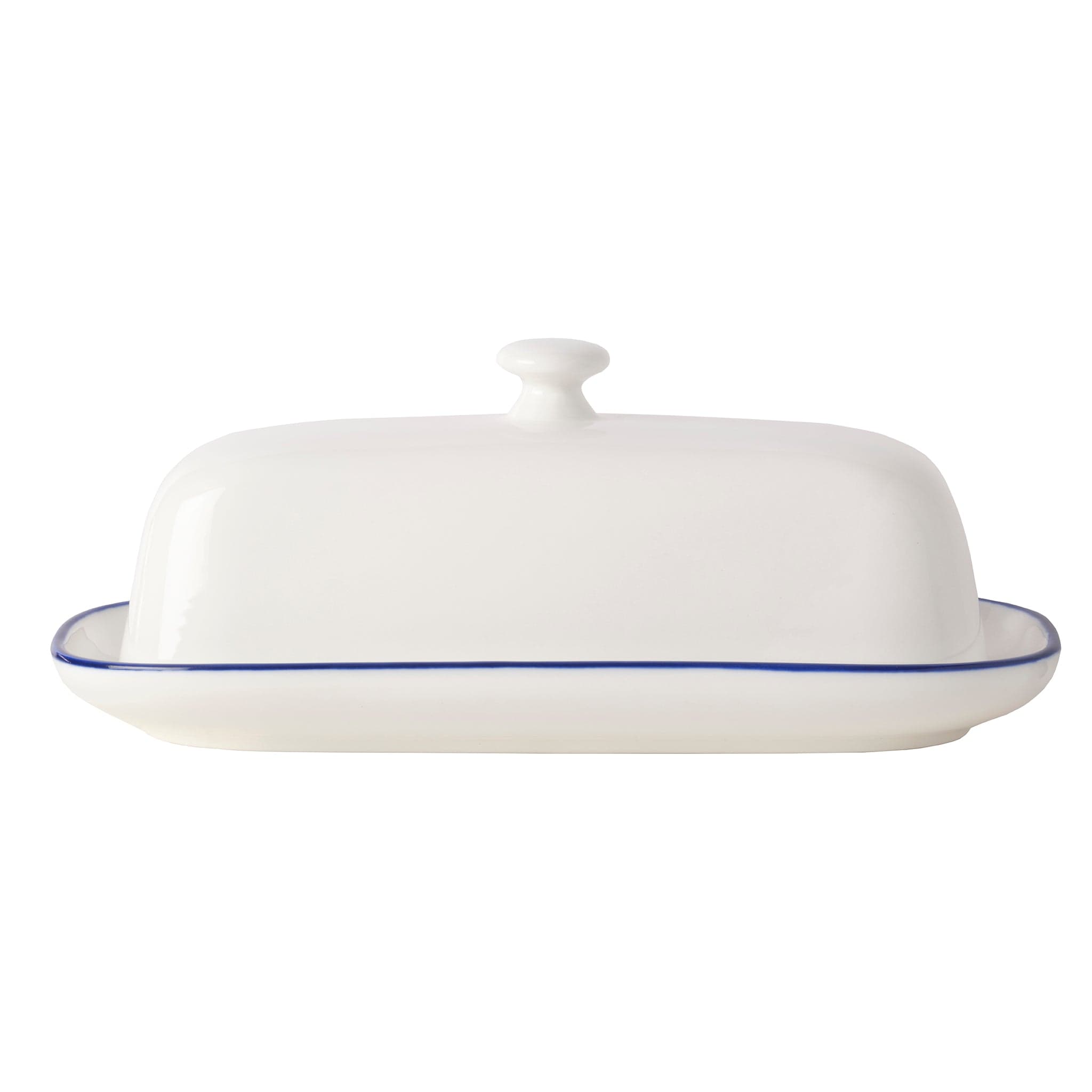 Bistro Pinstripe Porcelain Butter Dish with Cover 8.6" Blue Pinstripe