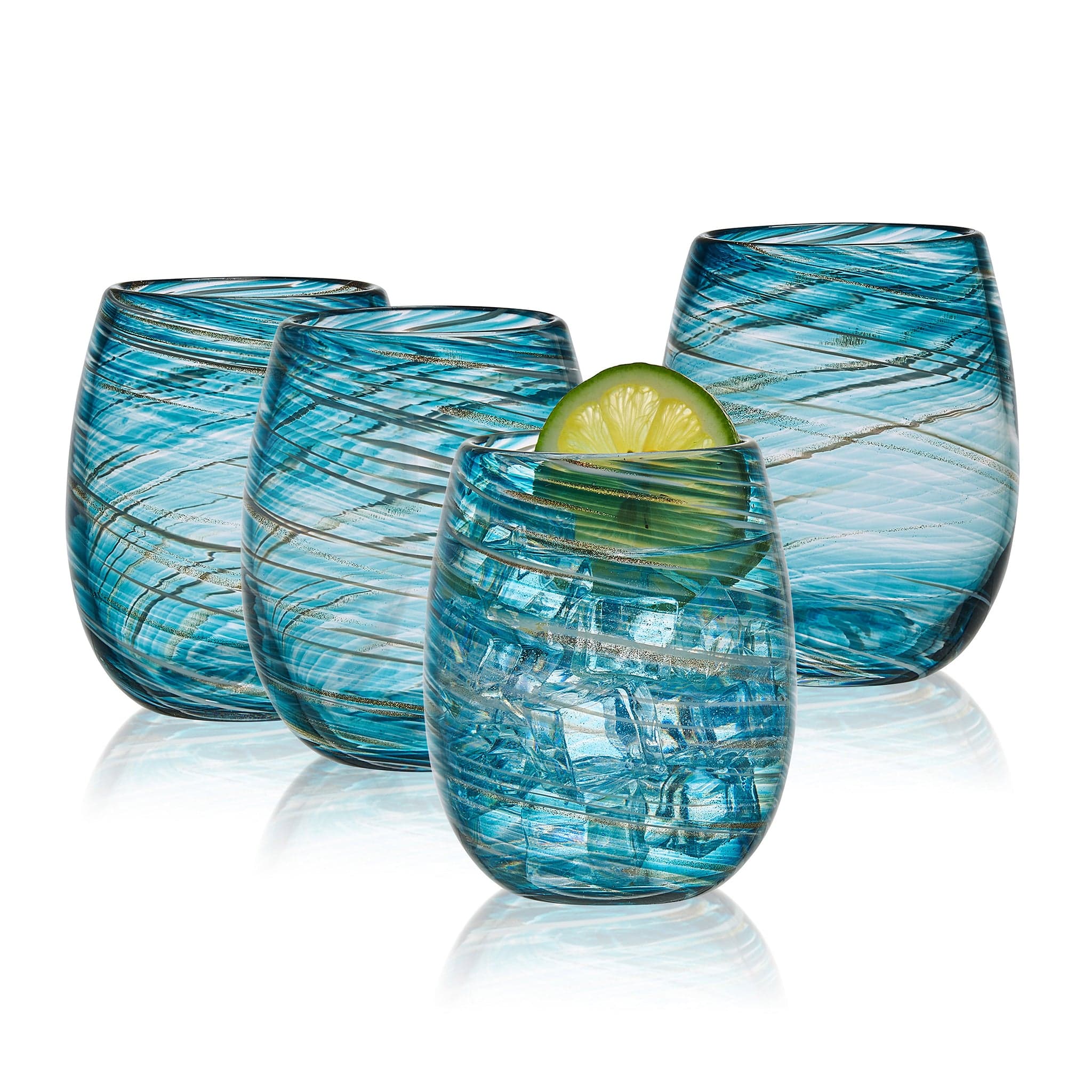 Breeze Soda-lime Stemless Wine Glass 4.5" / 16oz Blue