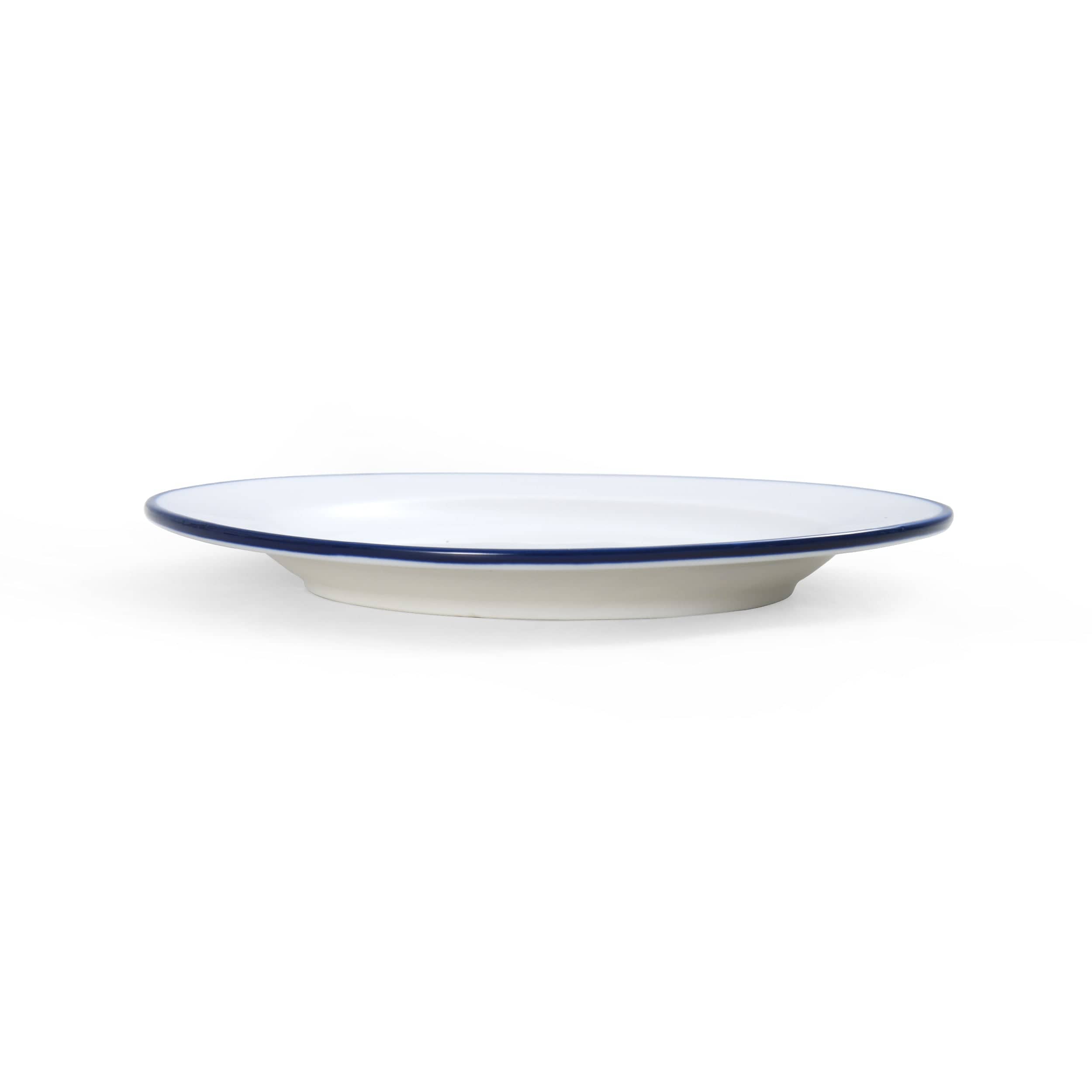 Bistro Pinstripe Porcelain Wide Rim Plate 7" Blue Pinstripe