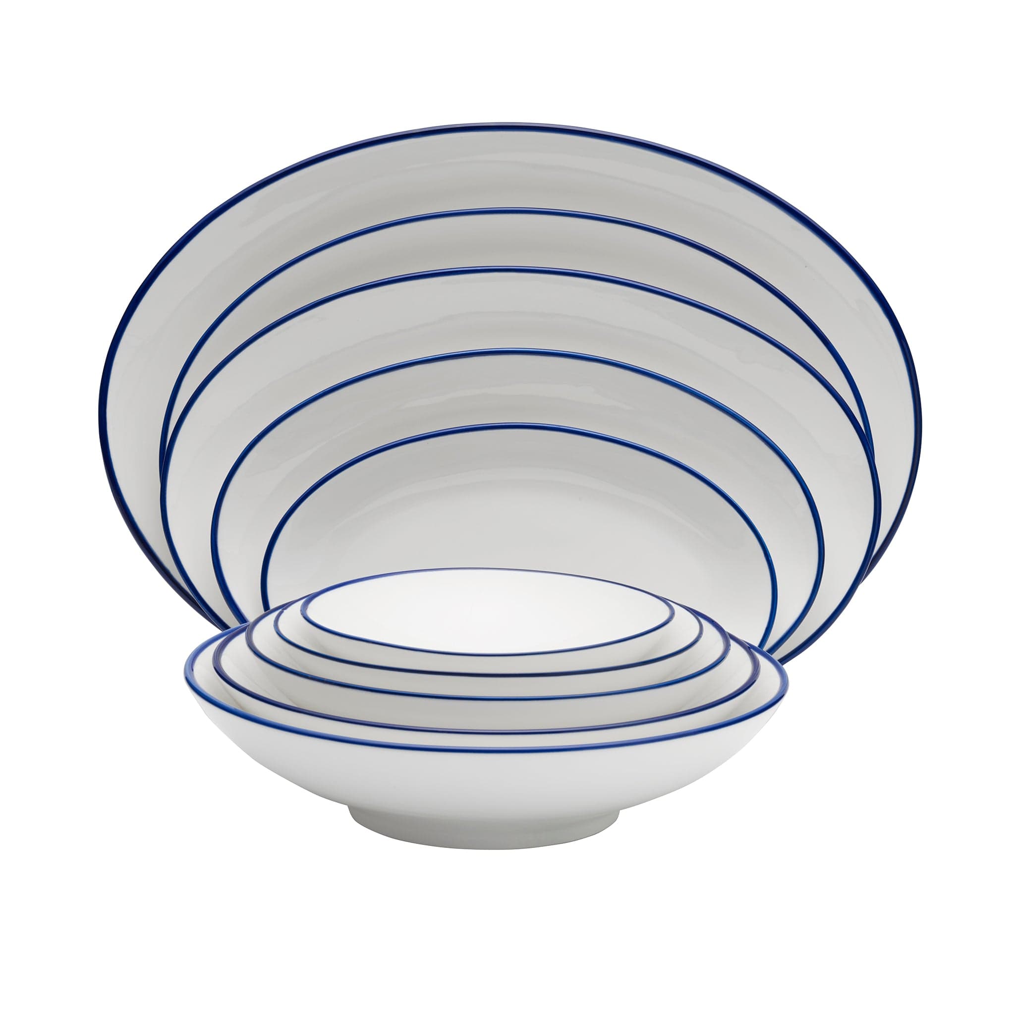 Bistro Pinstripe Porcelain Coupe Plate 12" Blue Pinstripe  #color_blue pinstripe