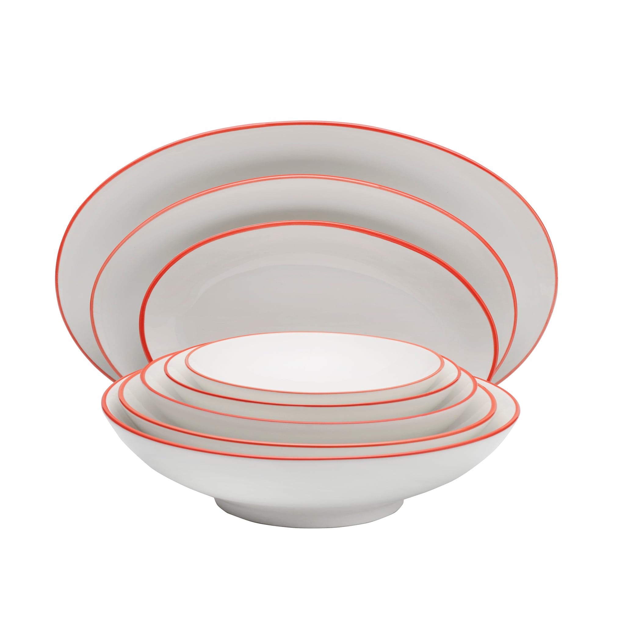 Bistro Pinstripe Porcelain Deep Plate 6.5" / 8.5oz Red Pinstripe #color_red pinstripe