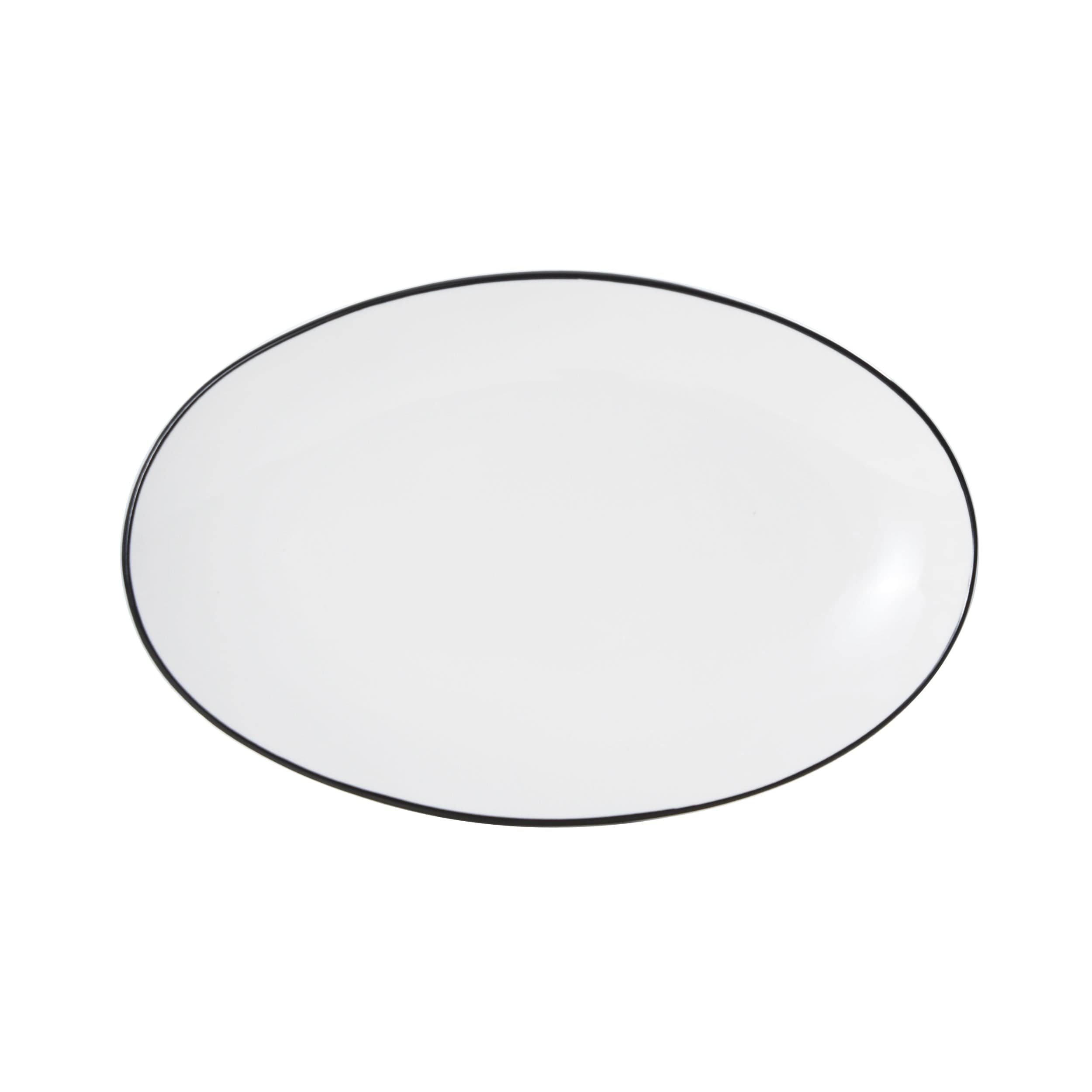 Bistro Pinstripe Porcelain Oval Platter 11x7" Black Pinstripe #color_black pinstripe