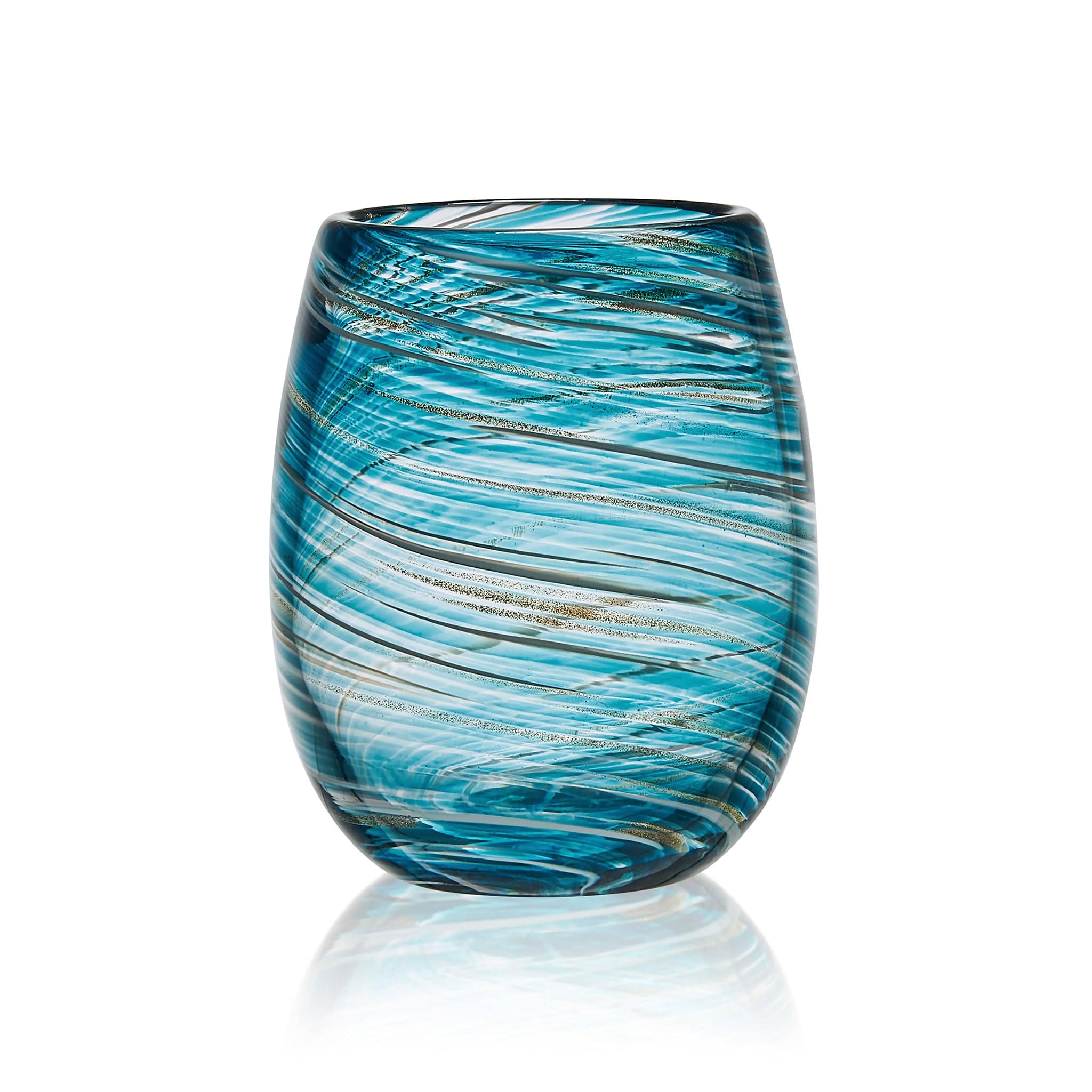 Breeze Soda-lime Stemless Wine Glass 4.5" / 16oz Blue